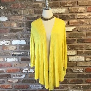 KASPER Women’s Yellow Drape Open Front Ribbed 3/4 Sleeve Cardigan Sweater XL
